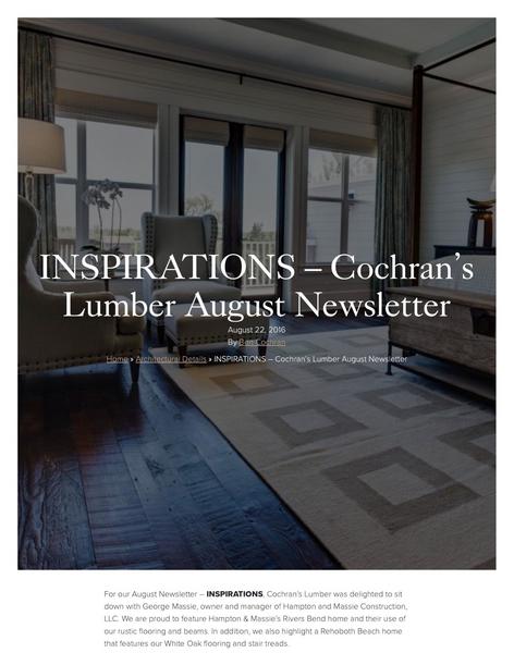 Cochrans Lumber August 2016 Newsletter